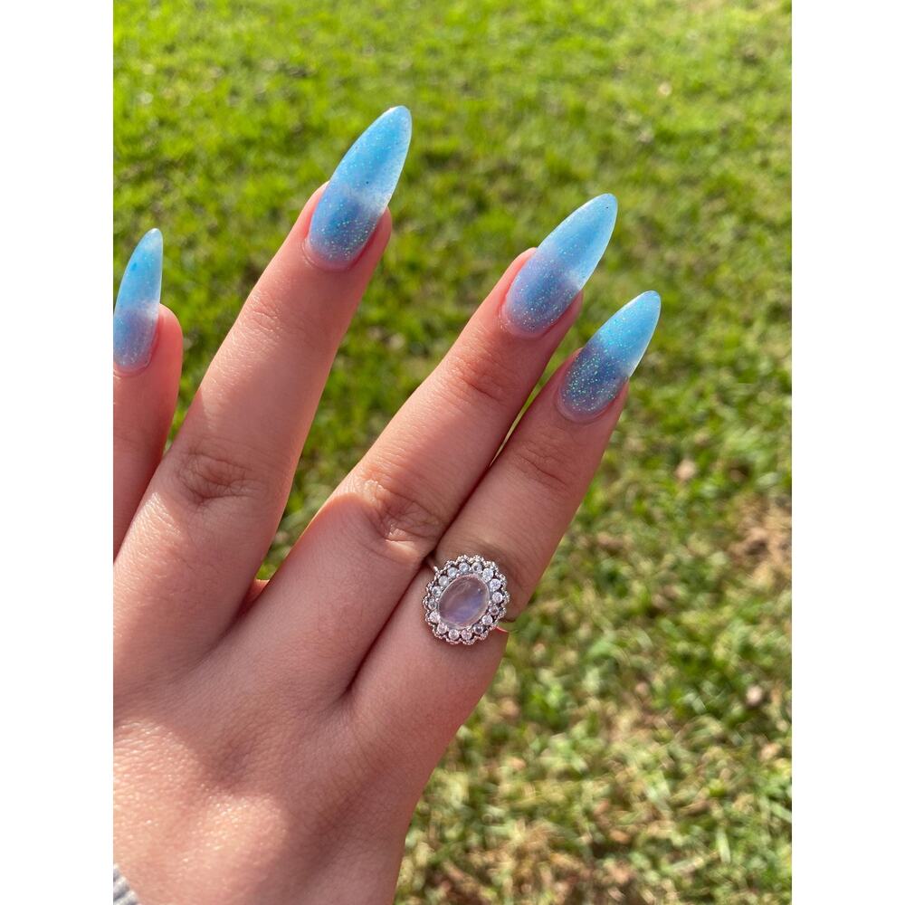 Moonstone Blue Sri Lankan Crystal Stainless Steel Adjustable Rings